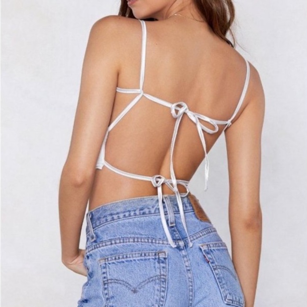 Nasty Gal 2 Silver Satin Crop Backless Top